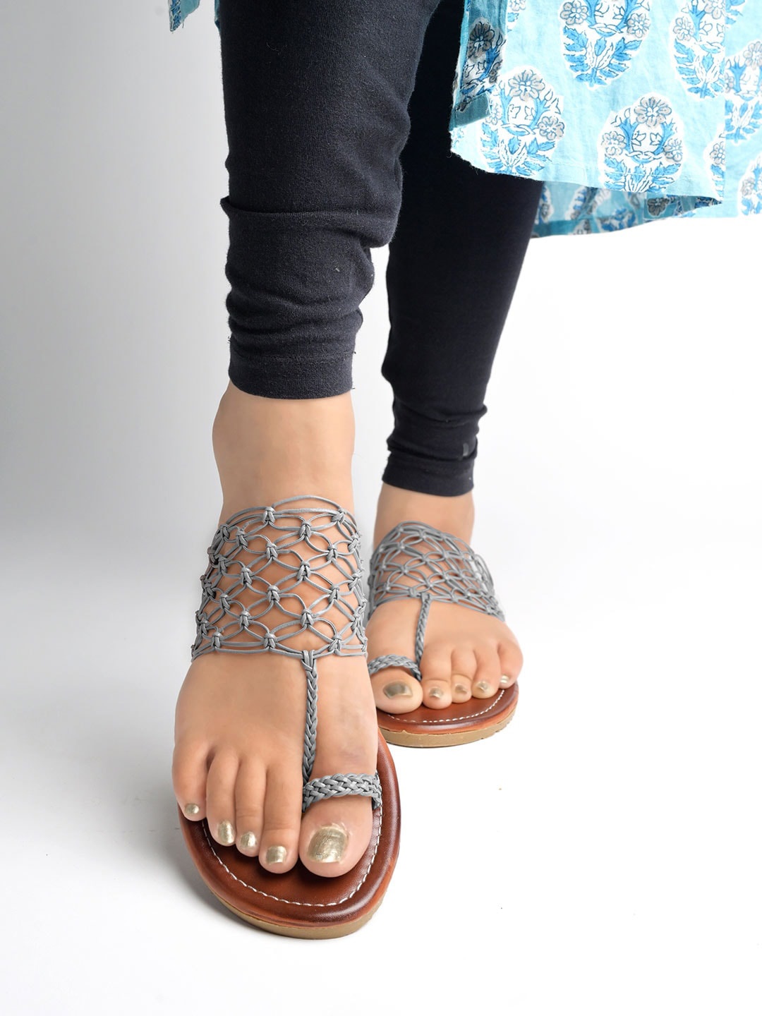 

Shoetopia Braided One Toe Flats, Grey