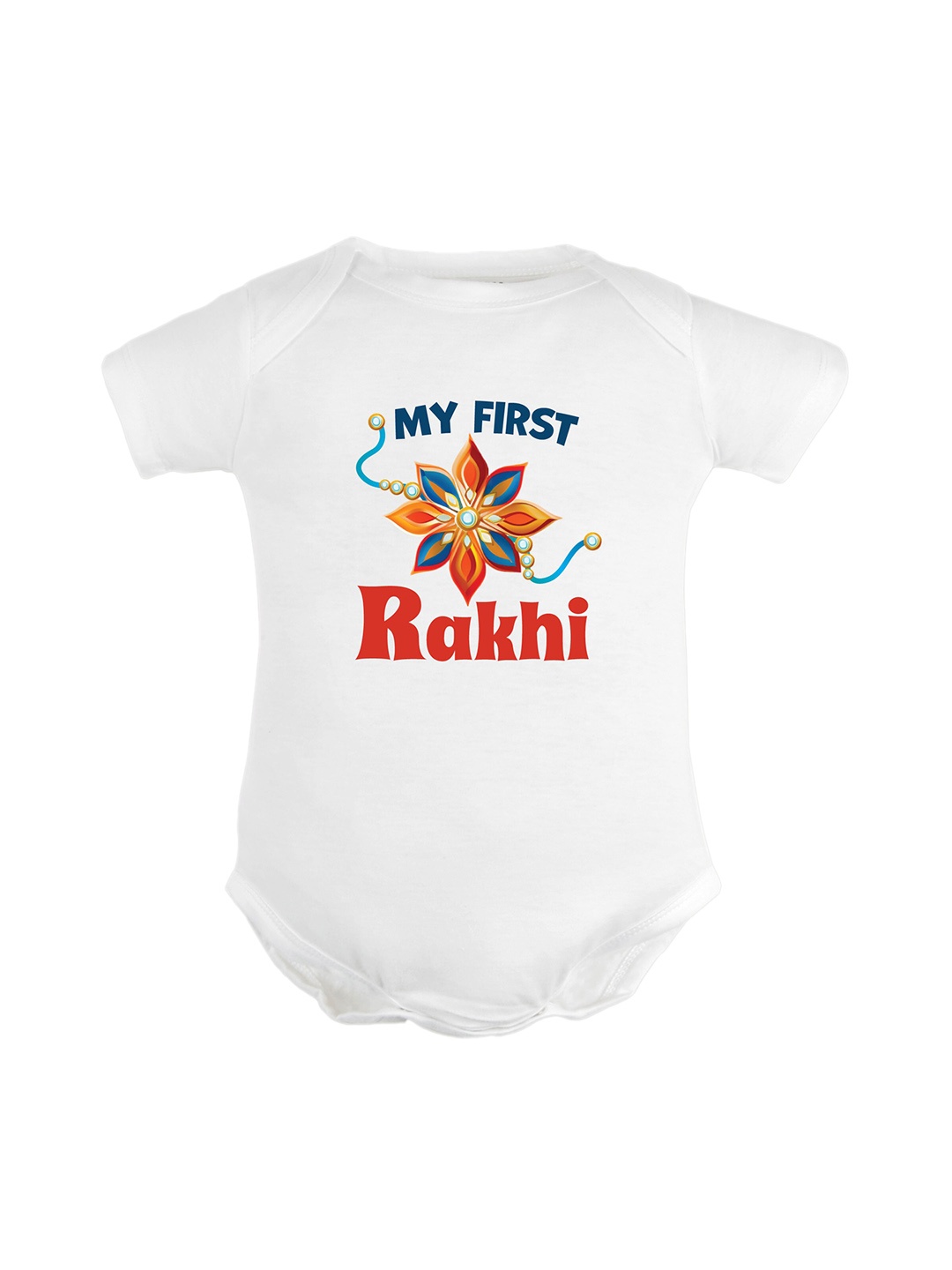 

FFLIRTYGO Infant Kids Printed Pure Cotton Rakhi Special Bodysuit, White