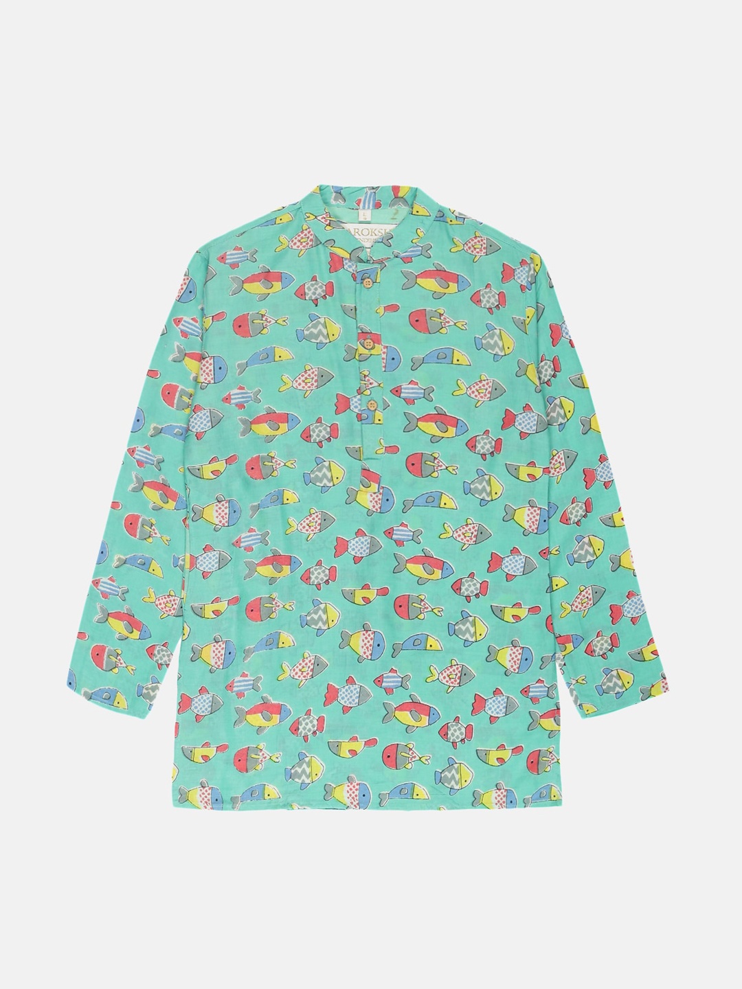 PAROKSH Boys Conversational Printed Pure Cotton Kurta, Sea green