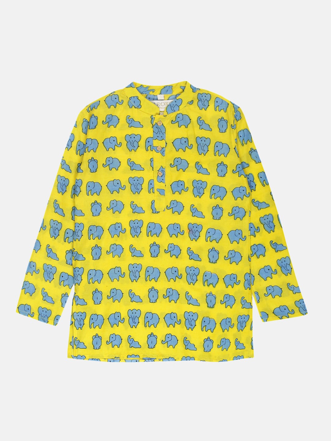 

PAROKSH Boys Quirky Print Mandrain Collar Handloom Kurta, Yellow