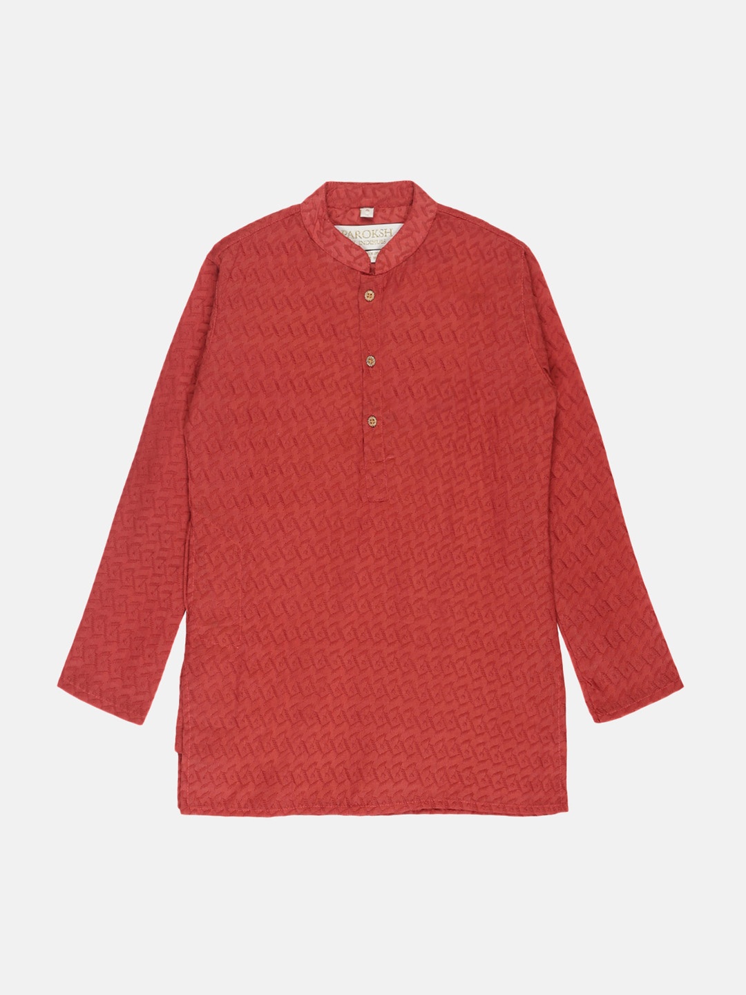 

PAROKSH Boys Ethnic Motifs Mandrain Collar Embroidered Kurta, Red