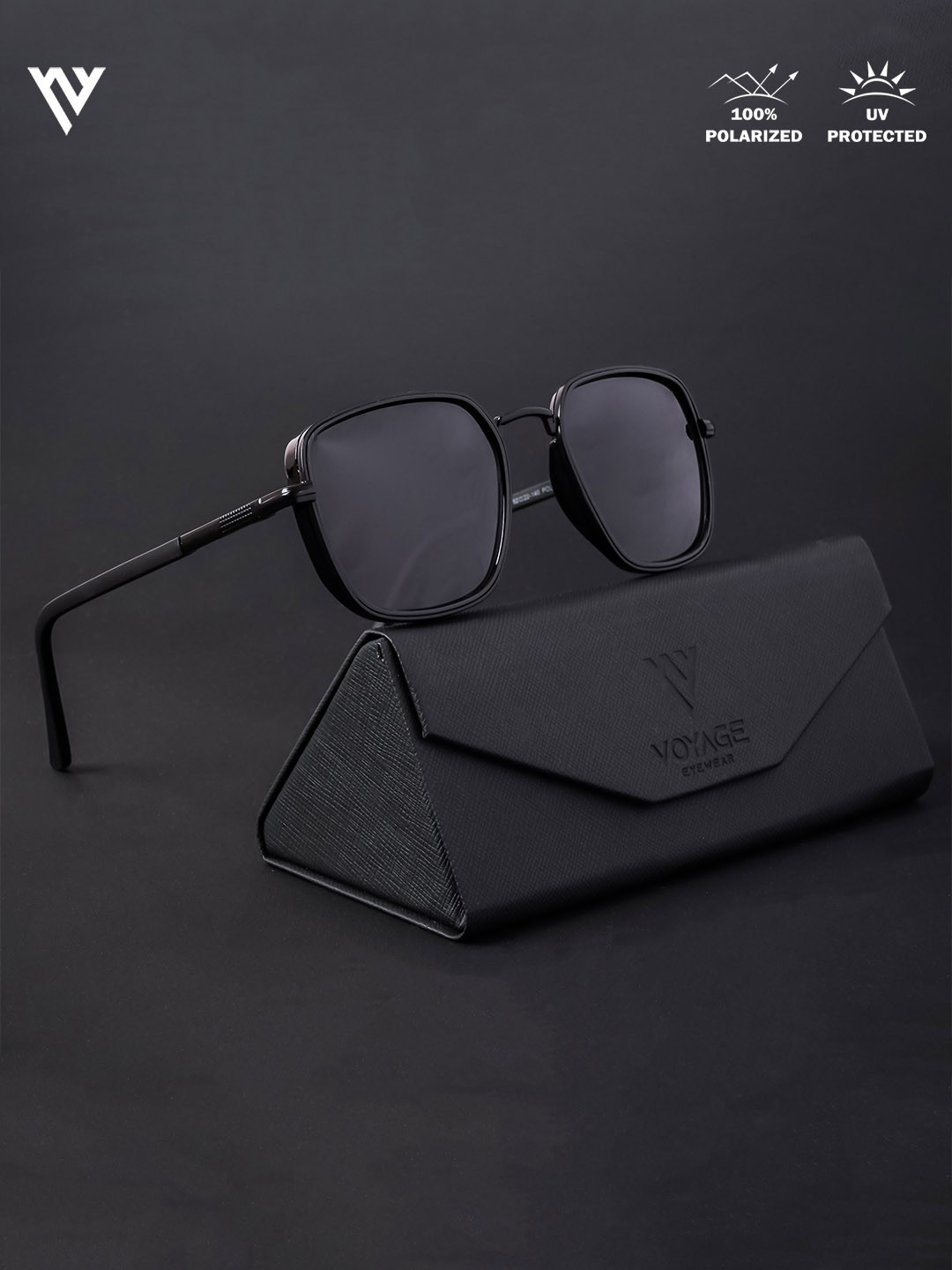 

Voyage Unisex Square Polarised and UV Protected Lens Sunglasses, Black