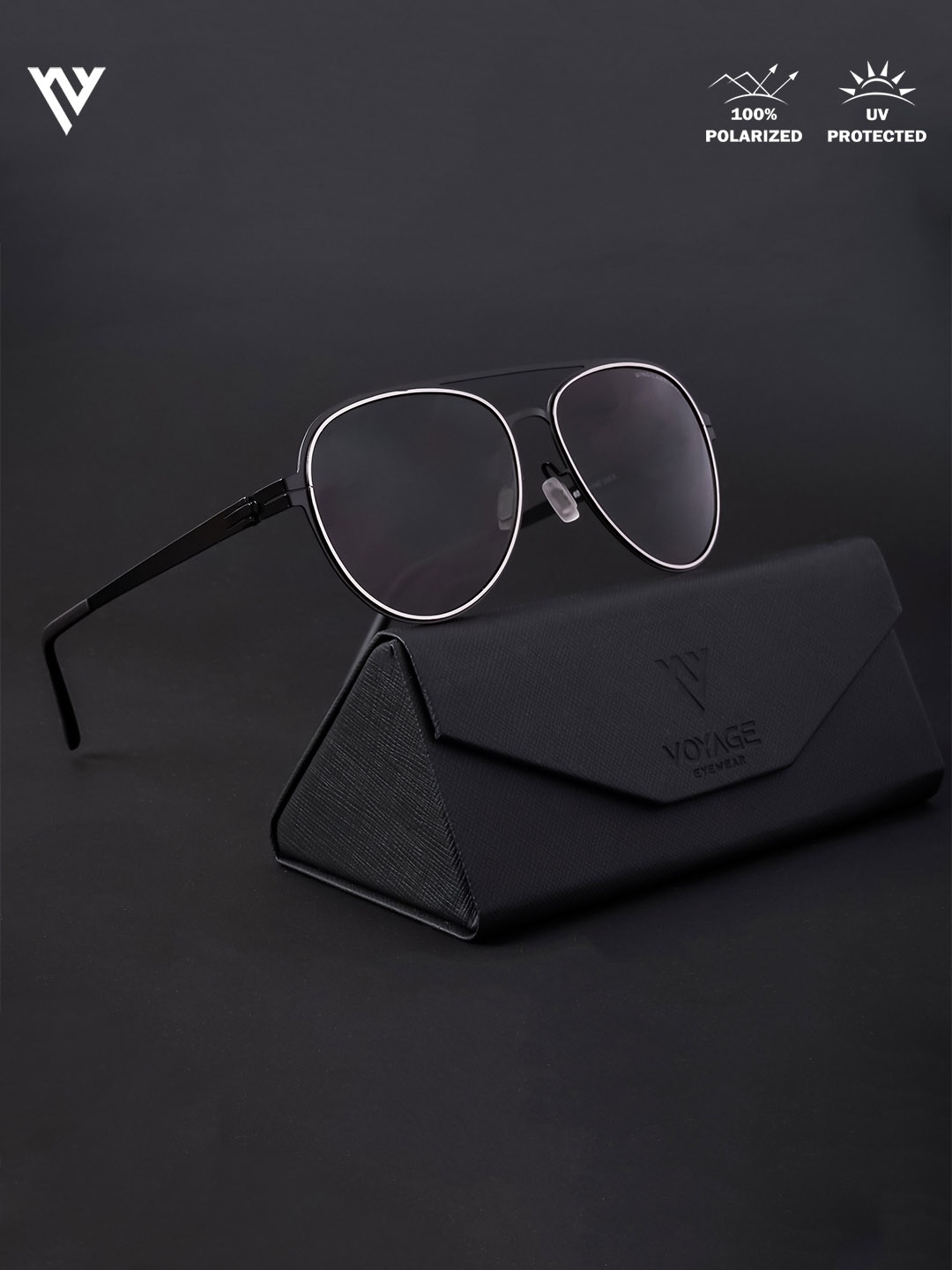 

Voyage Unisex Aviator Polarised and UV Protected Lens Sunglasses, Black