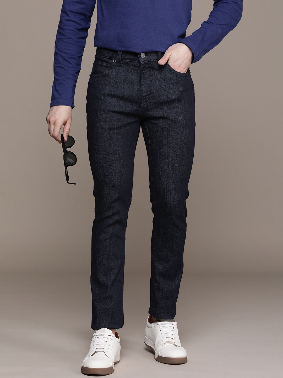 

French Connection Men Slim Fit Stretchable Mid-Rise Jeans, Blue