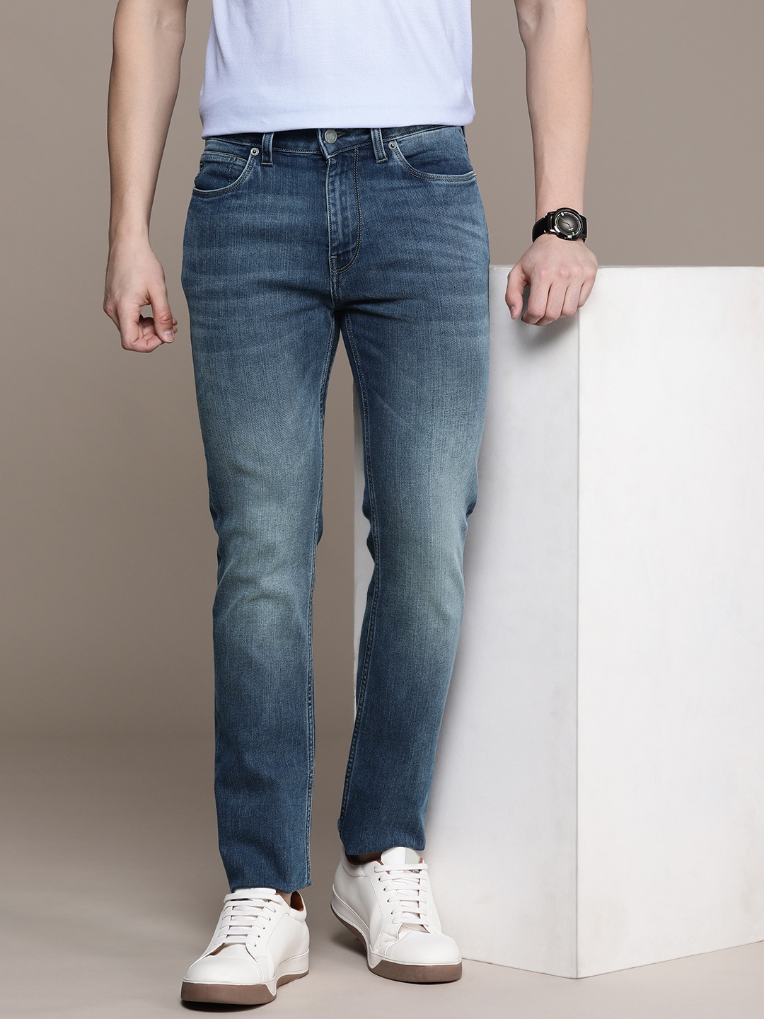 French Connection Men Heavy Fade Stretchable Jeans, Blue