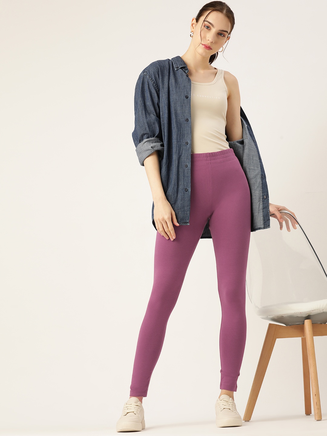 

DressBerry Women Solid Ankle Length Tights, Purple