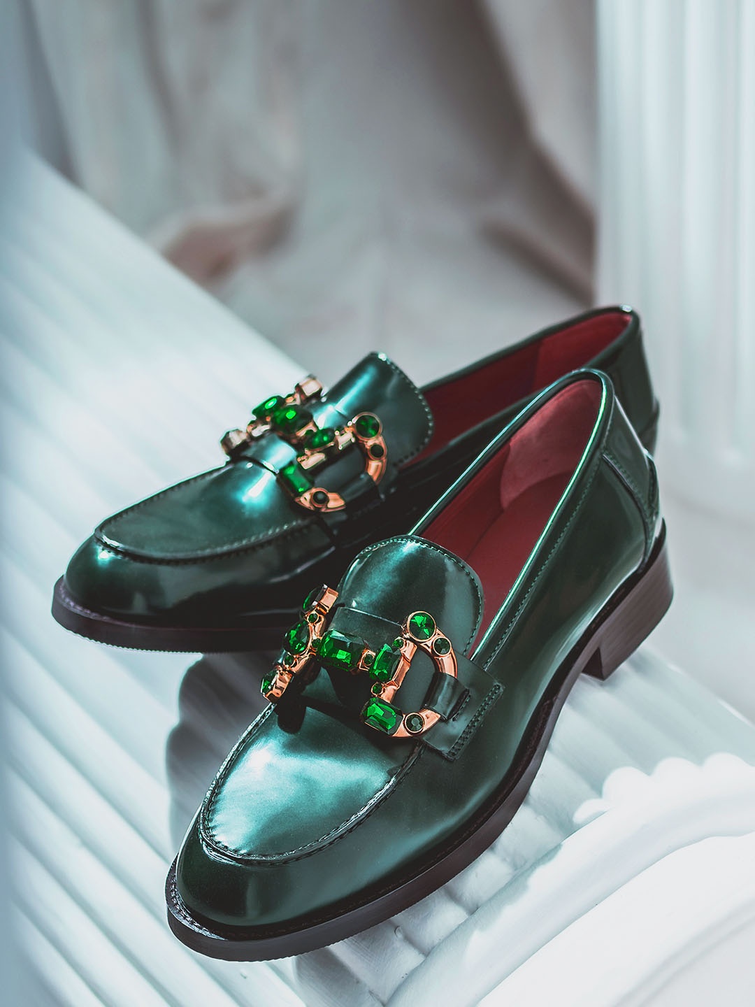 

Saint G Women Embellished Leather Horsebit Loafers, Green