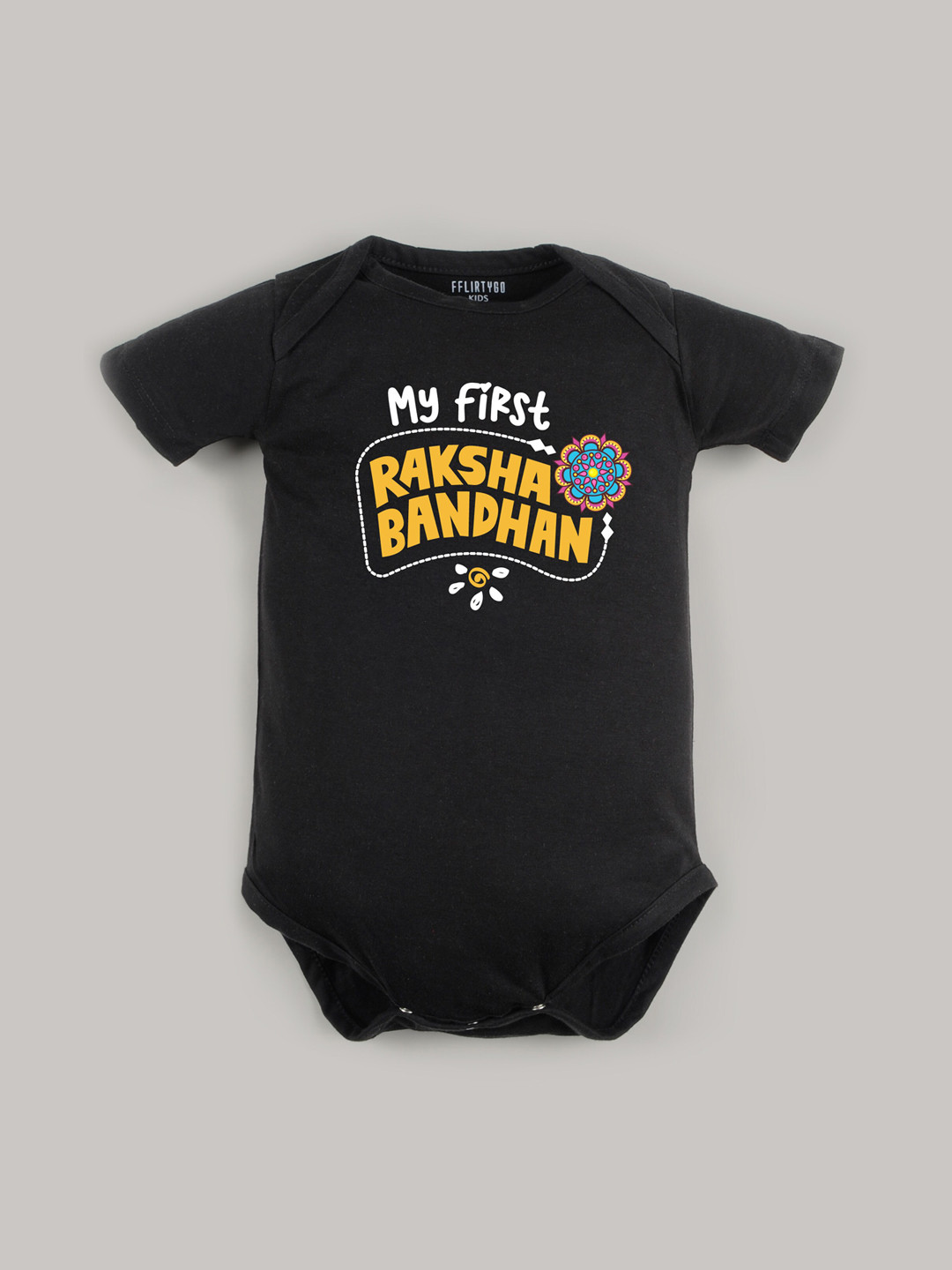 

FFLIRTYGO Kids Typography Printed Pure Cotton Bodysuit, Black