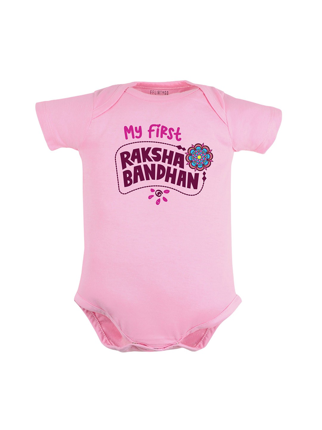 

FFLIRTYGO Infants Kids Printed Rakhi Special Pure Cotton Bodysuit, Pink