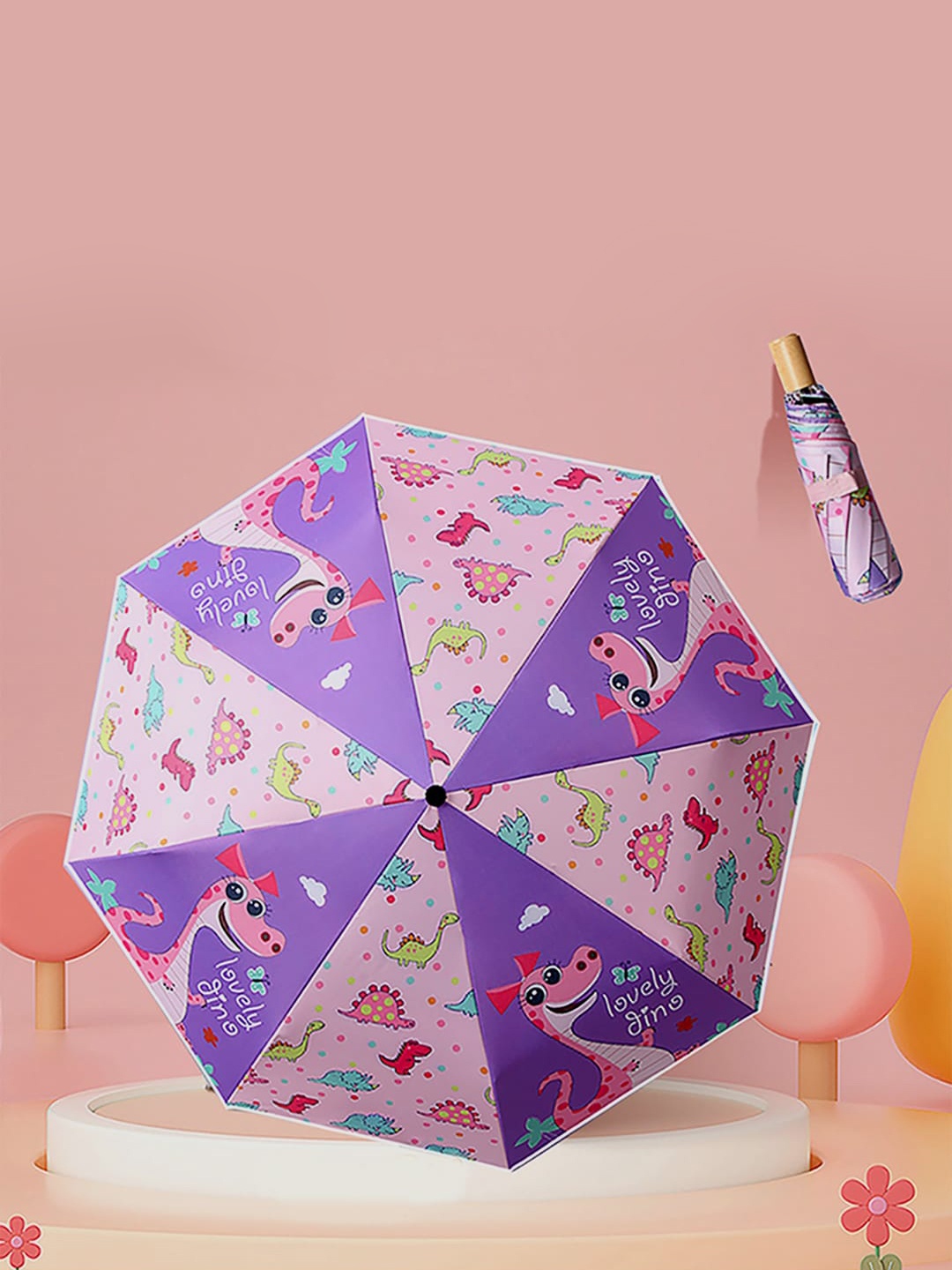 

Little Surprise Box LLP Kids Dinosaur Printed 3-Fold Umbrella, Pink