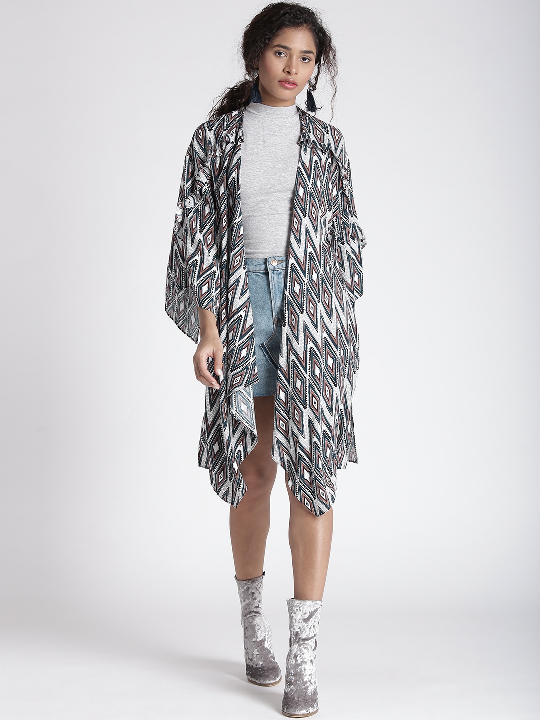 

Splash Teal Blue & White Printed Longline Waterfall Shrug