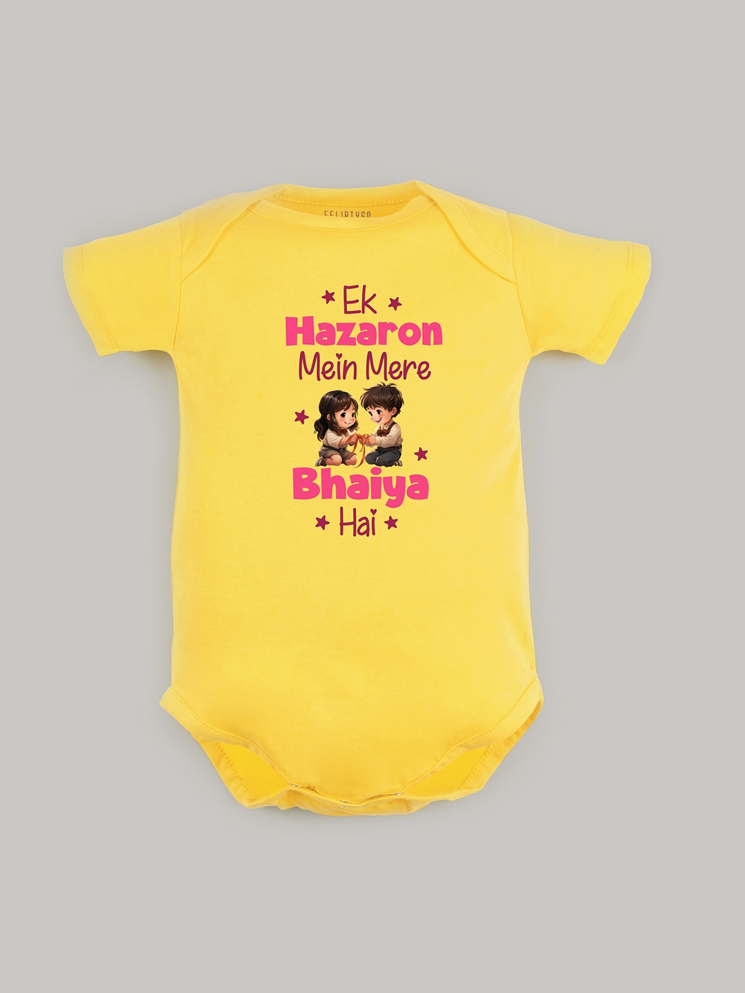 

FFLIRTYGO Infant Kids Typography Printed Pure Cotton Rakhi Special Bodysuit, Yellow