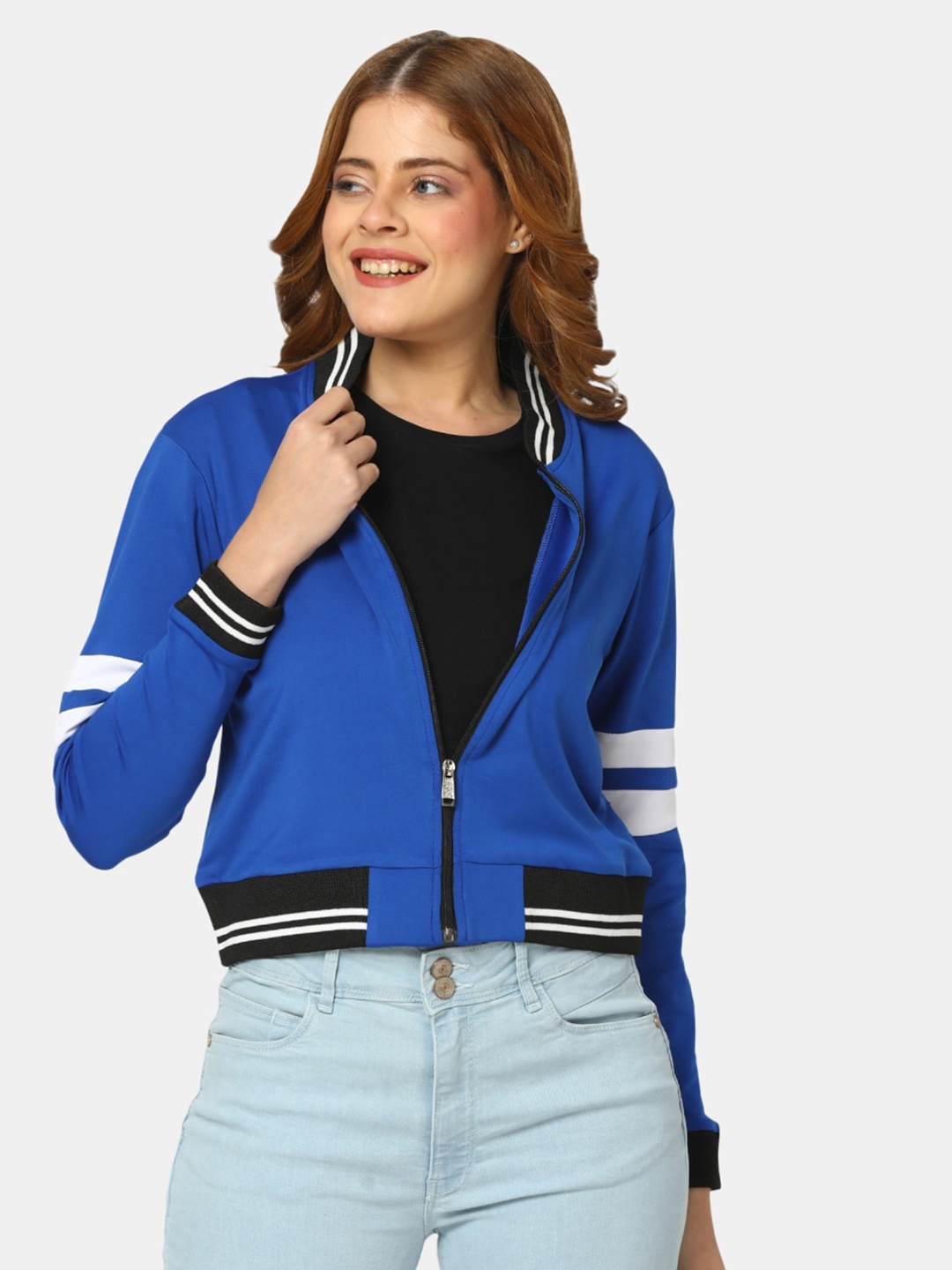 

V-Mart Cotton Front-Open Crop Sweatshirt, Blue
