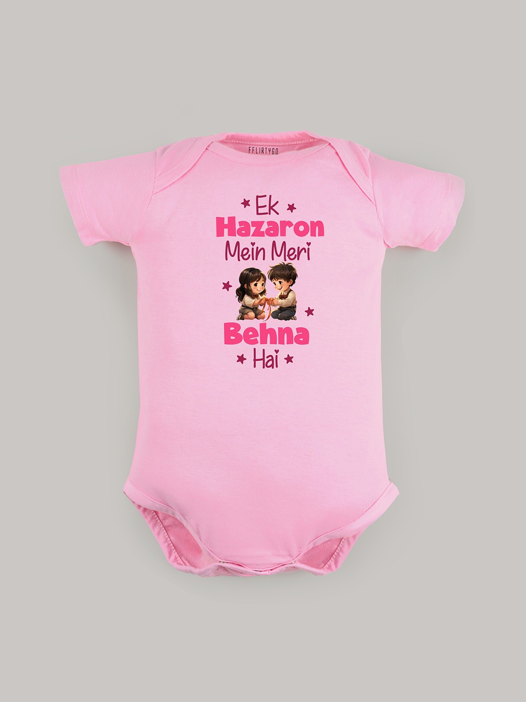 

FFLIRTYGO Kids Typography Printed Pure Cotton Bodysuit, Pink