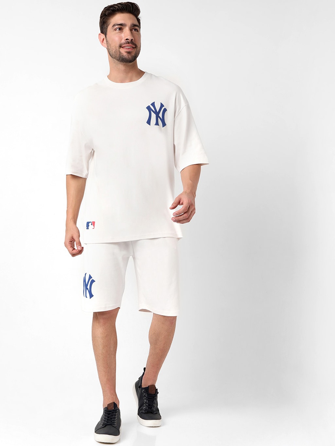

7Shores Printed Pure Cotton T-Shirt With Shorts, Off white