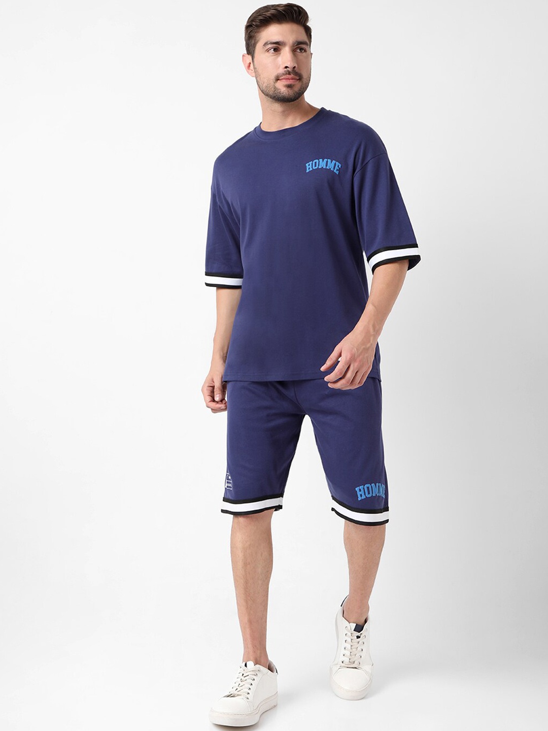 

7Shores Round Neck Pure Cotton T-Shirt & Shorts, Blue