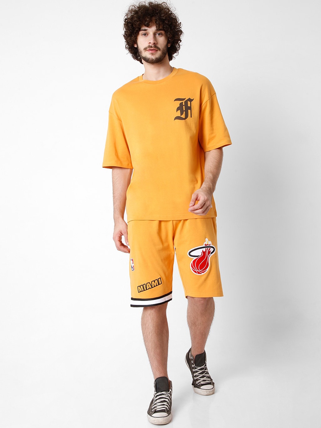 

7Shores Printed Pure Cotton T-Shirt With Shorts, Yellow