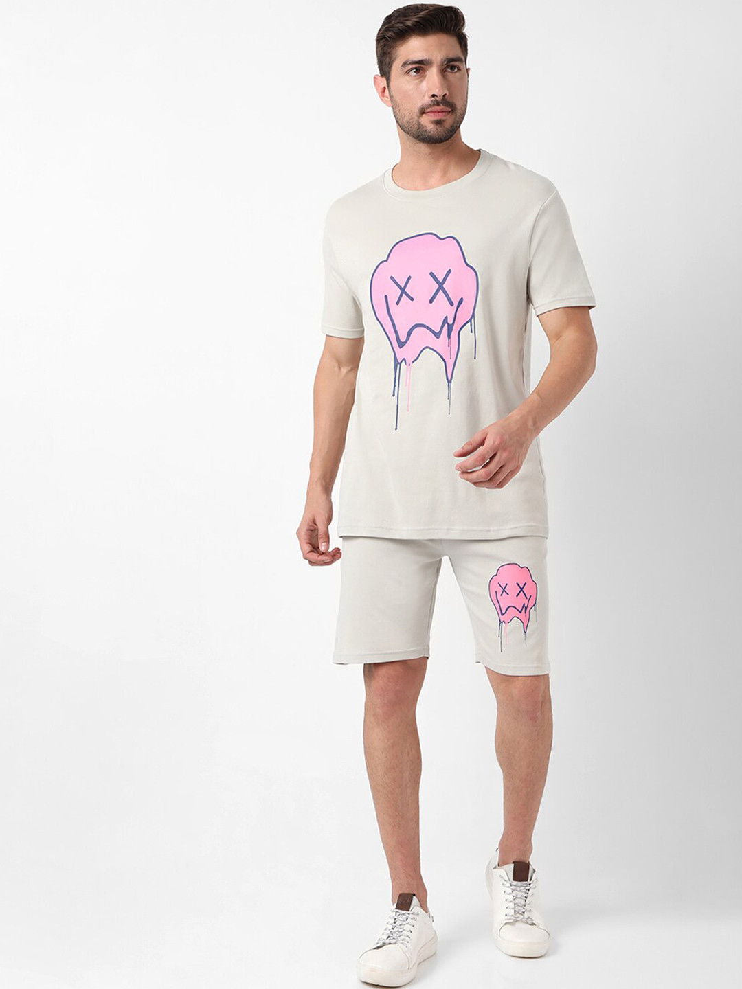 

7Shores Graphic Printed Pure Cotton T-Shirt & Shorts, Grey