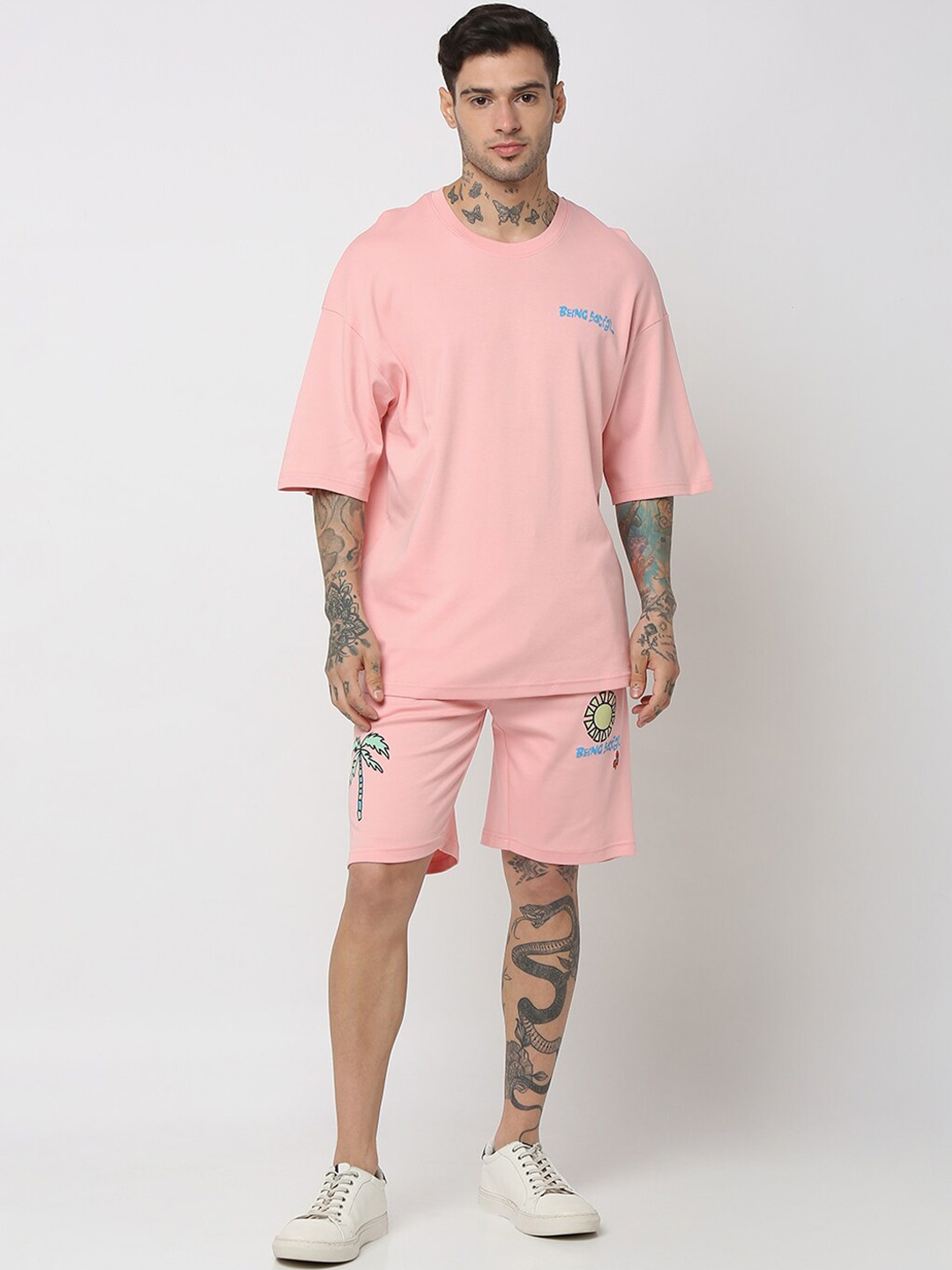 

7Shores Graphic Printed Pure Cotton T-Shirt & Shorts, Pink