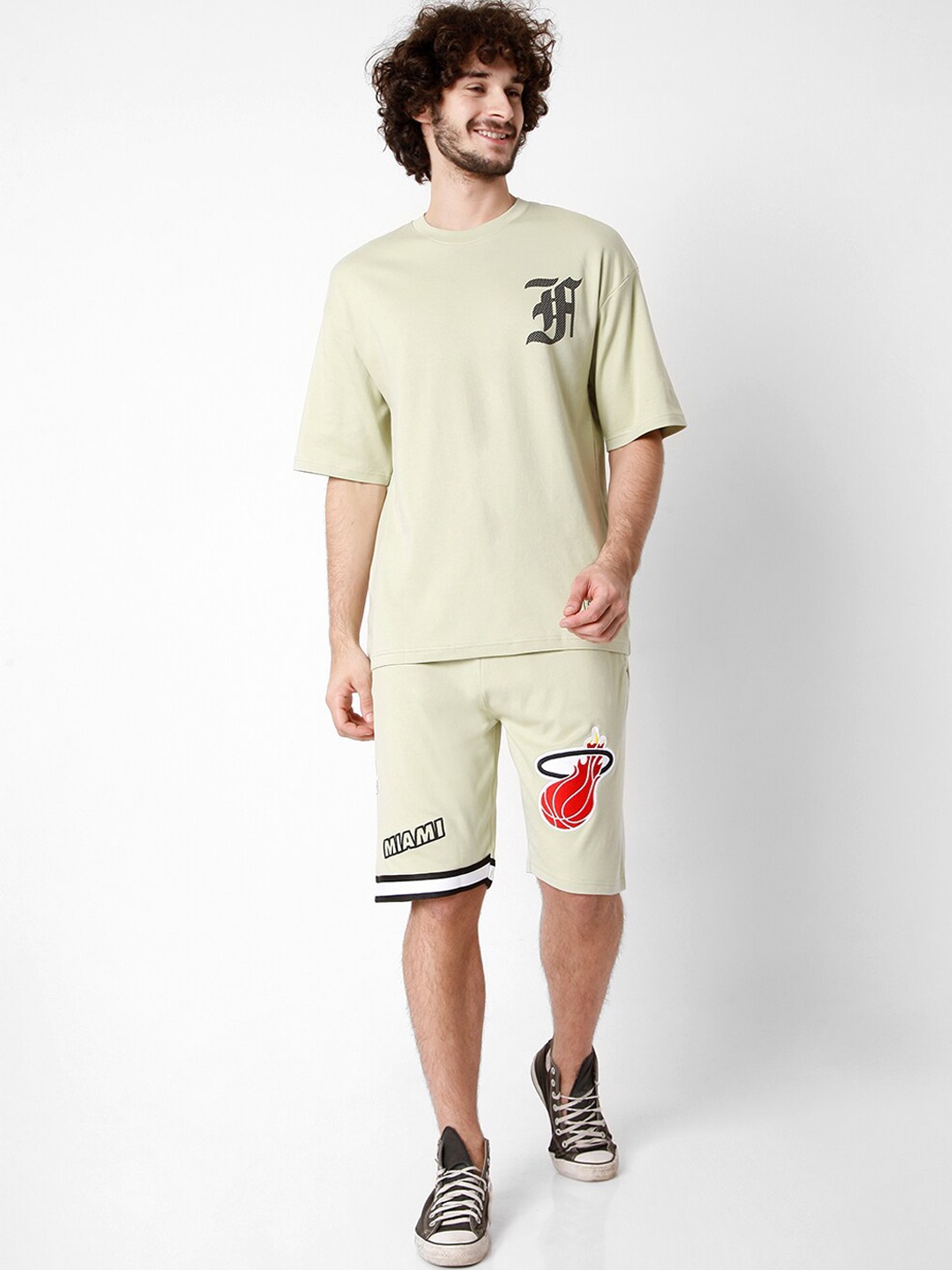 

7Shores Graphic Printed Pure Cotton T-Shirt With Shorts, Green
