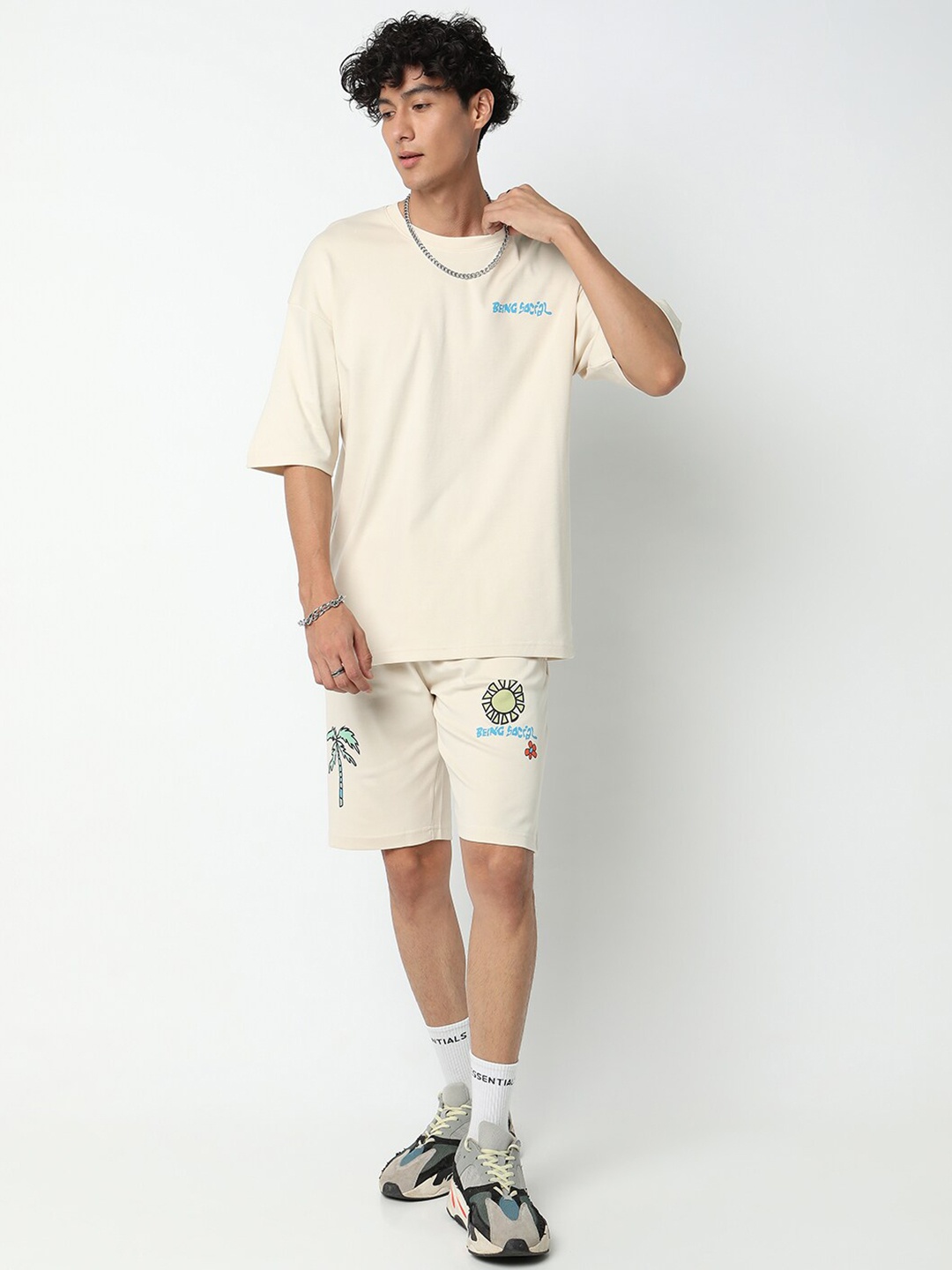 

7Shores Graphic Printed Pure Cotton Co-Ords, Off white