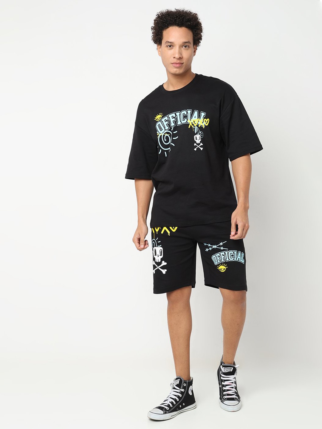 

7Shores Typography Printed Pure Cotton T-Shirt & Shorts, Black