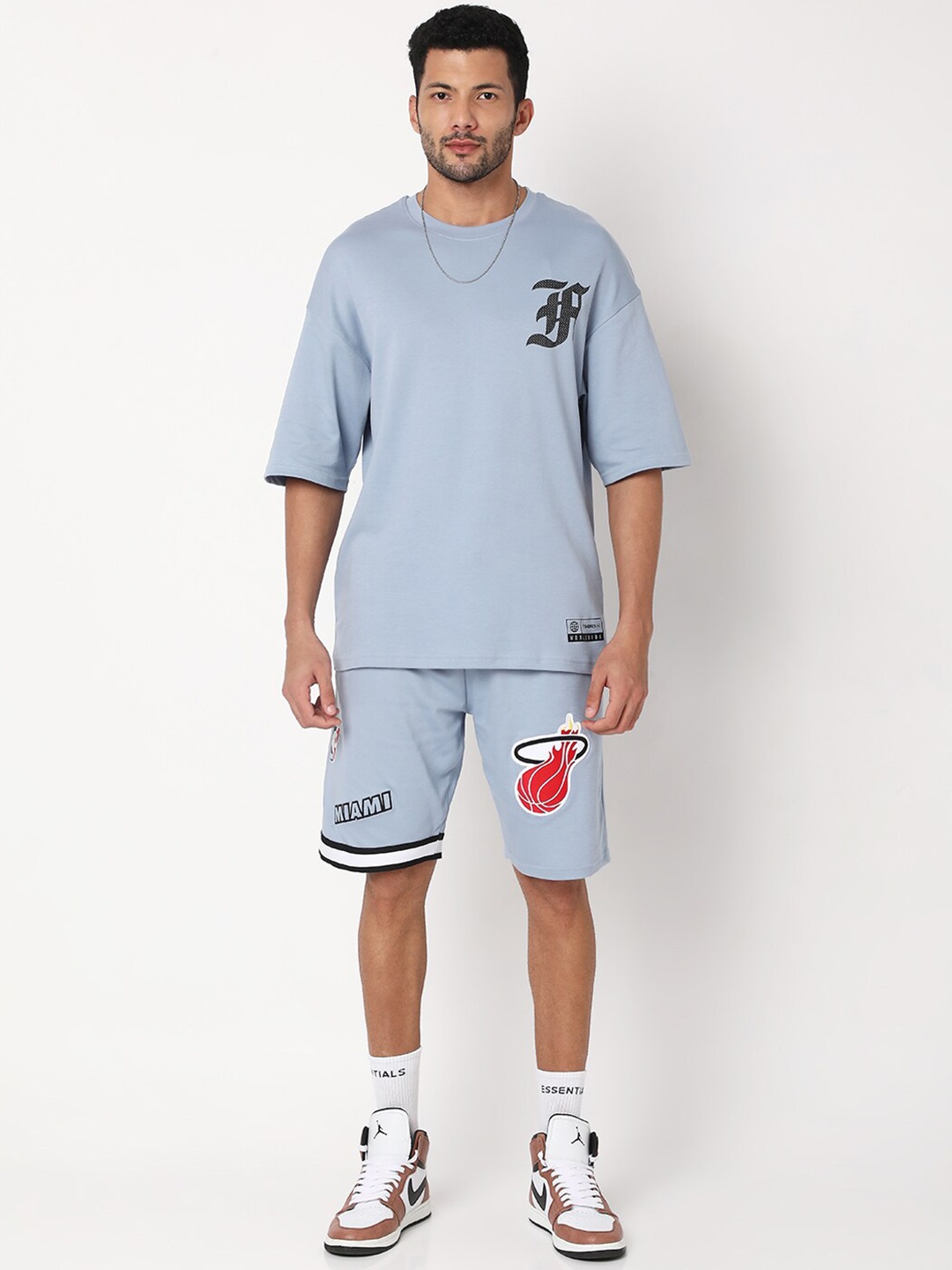 

7Shores Typography Printed Pure Cotton T-Shirt & Shorts, Blue