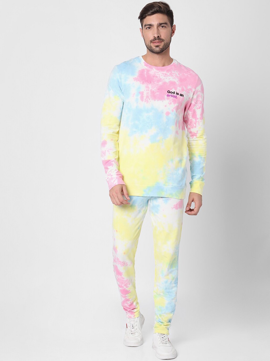 

7Shores Tie & Dye Pure Cotton Sweatshirt With Trouser, Pink