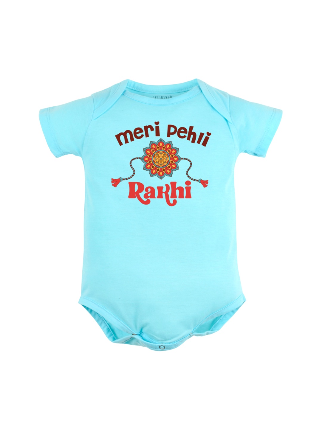 

FFLIRTYGO Infant Kids Printed Pure Cotton Rakhi Special Bodysuit, Turquoise blue