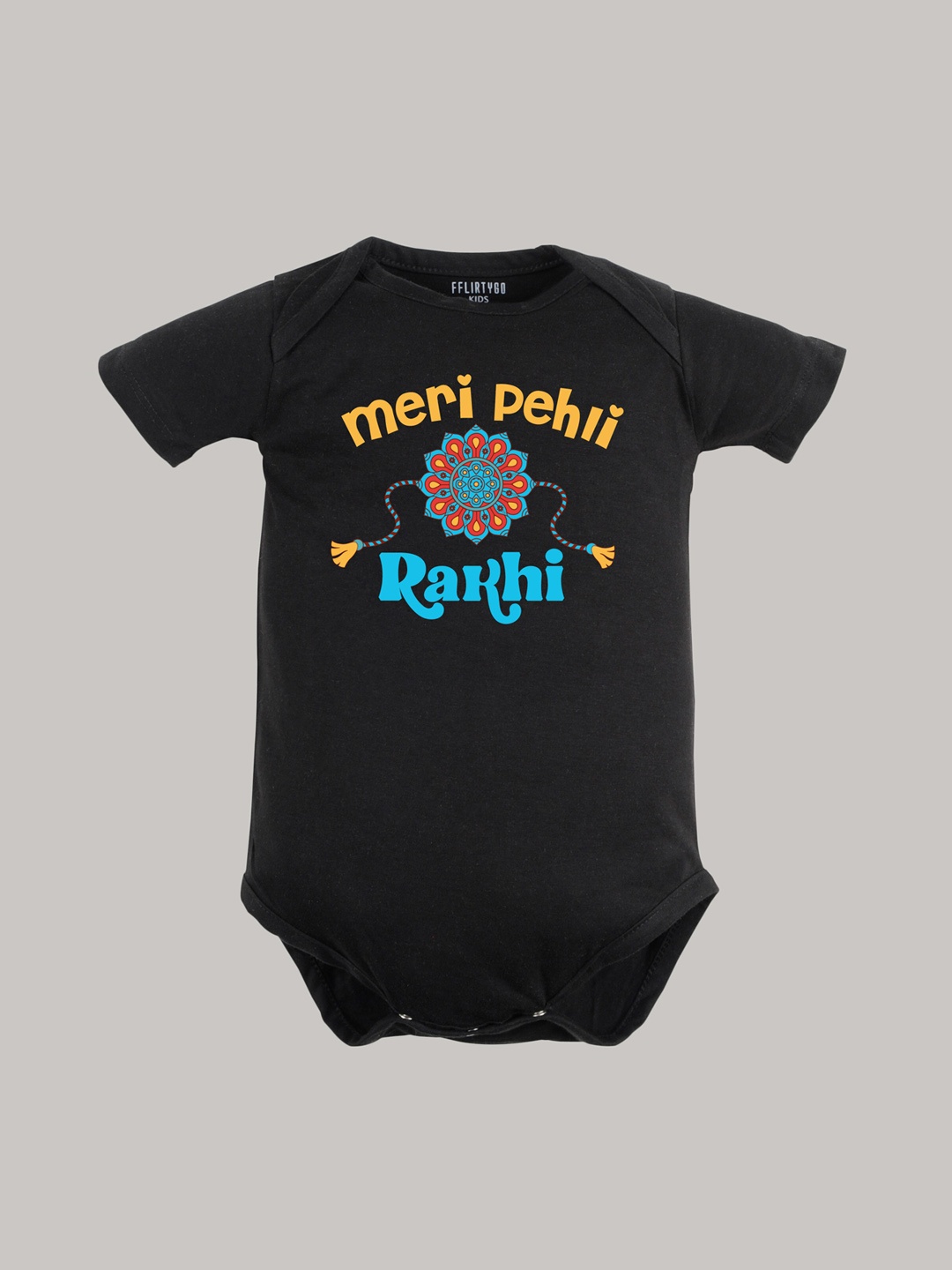 

FFLIRTYGO Kids Typography Printed Pure Cotton Bodysuit, Black