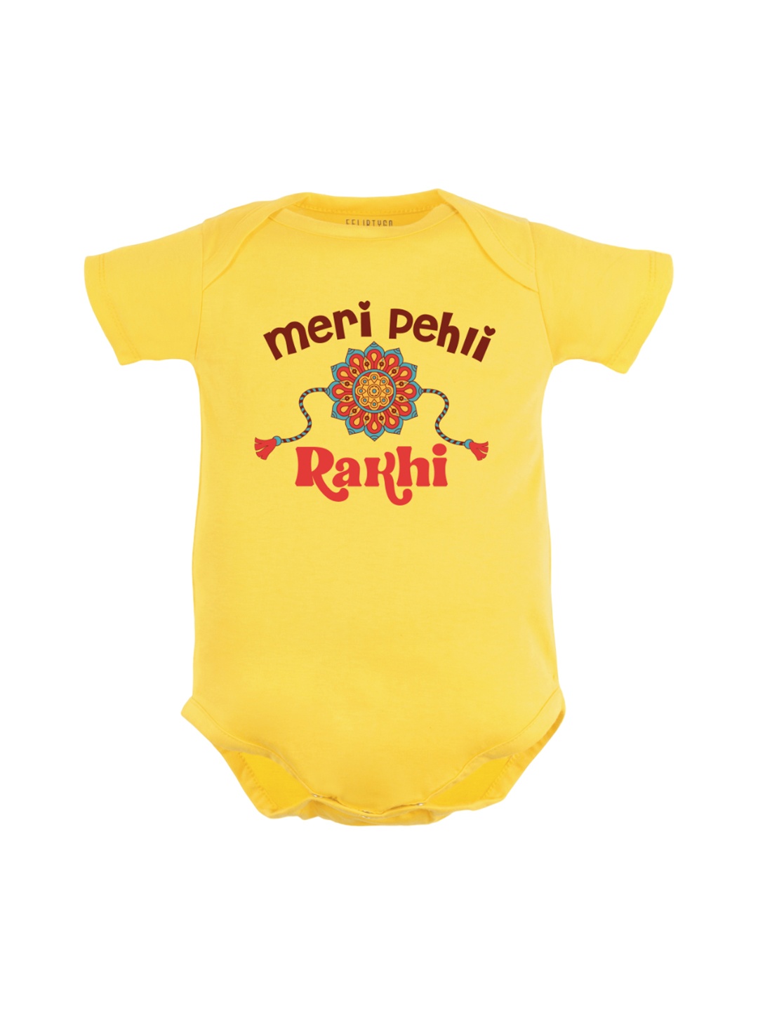 

FFLIRTYGO Infant Kids Printed Pure Cotton Rakhi Special Bodysuit, Yellow