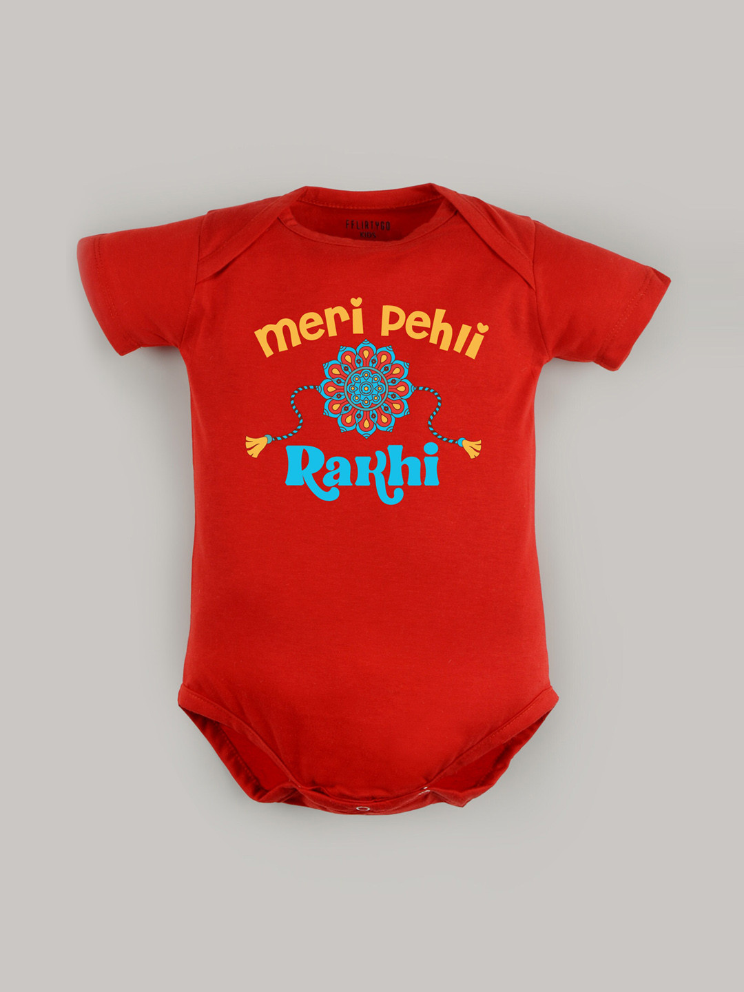 

FFLIRTYGO Infant Kids Typography Printed Pure Cotton Rakhi Special Bodysuit, Red