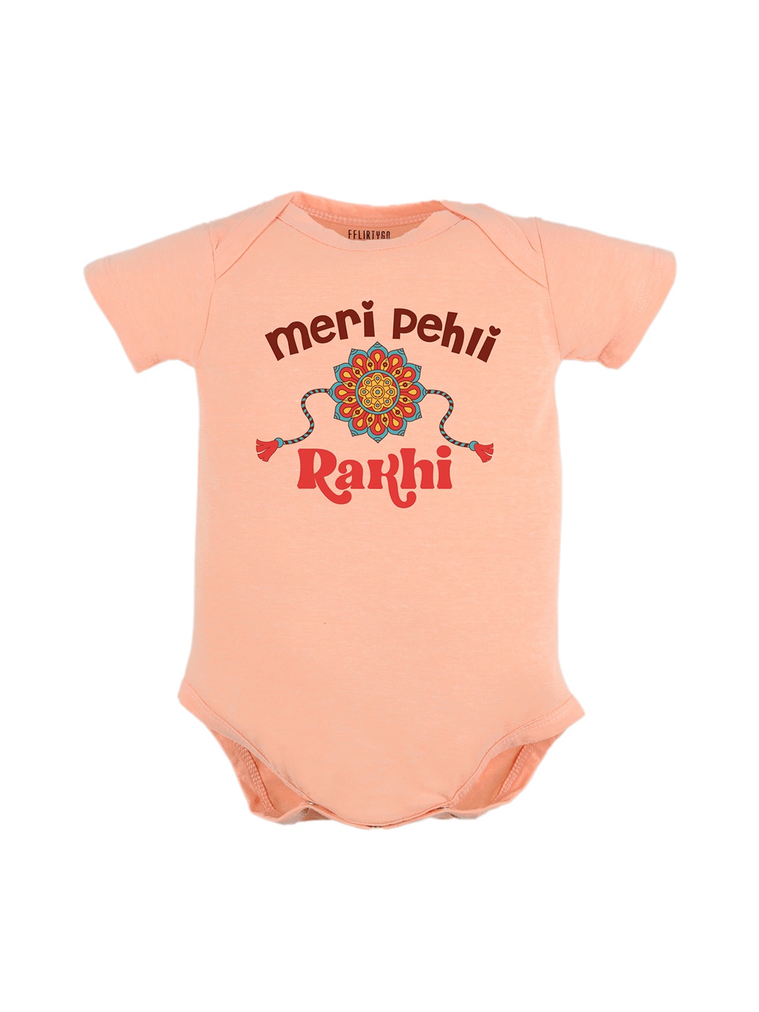 

FFLIRTYGO Infant Kids Typography Printed Pure Cotton Rakhi Special Bodysuit, Peach