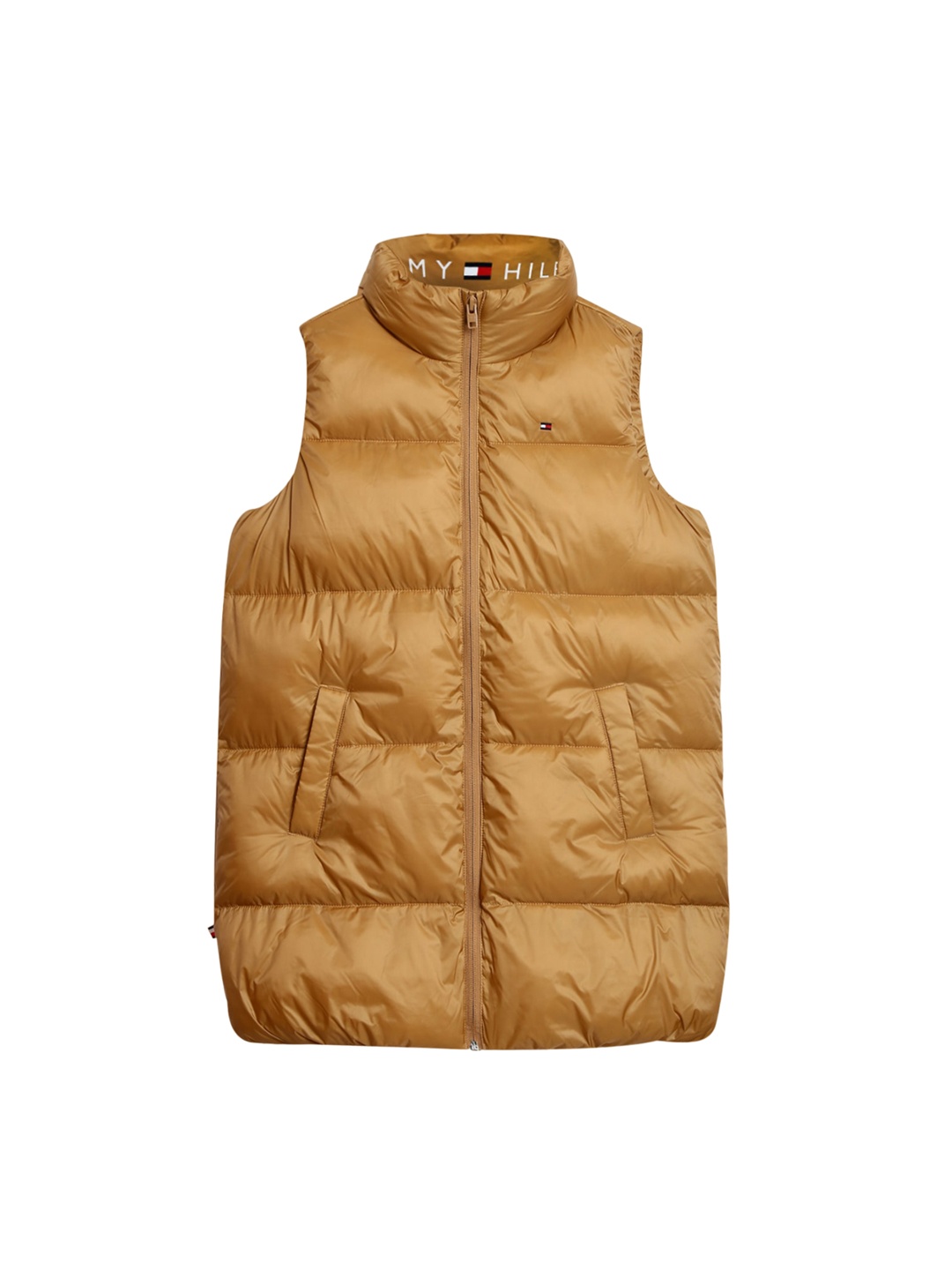 

Tommy Hilfiger Girls Sleeveless Stand Collar Puffer Jacket, Brown