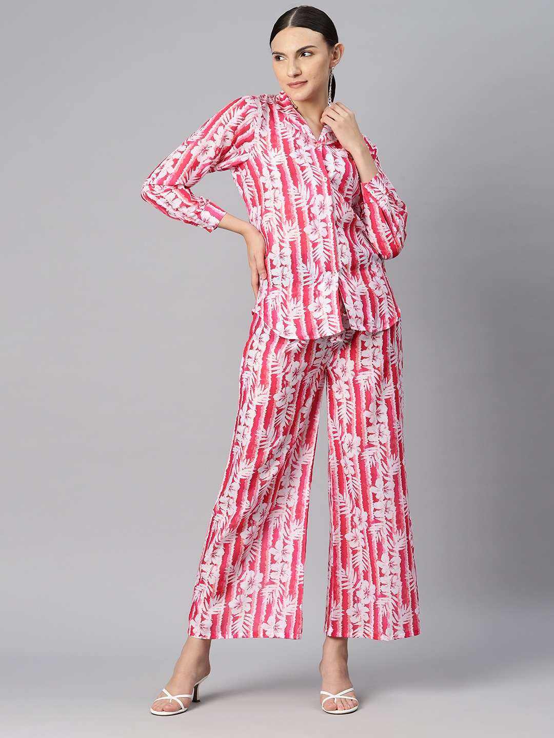 

Readiprint Women Printed Satin Shirt with Palazzos, Red
