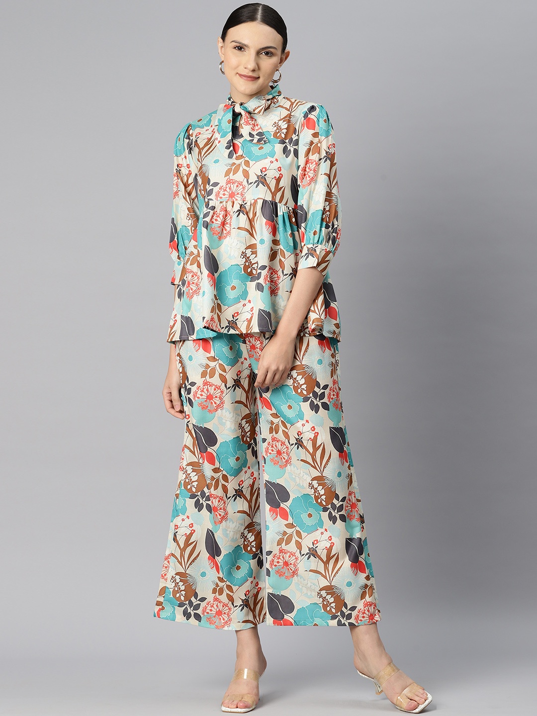 Readiprint Printed Pure Cotton Top & Palazzos, Green