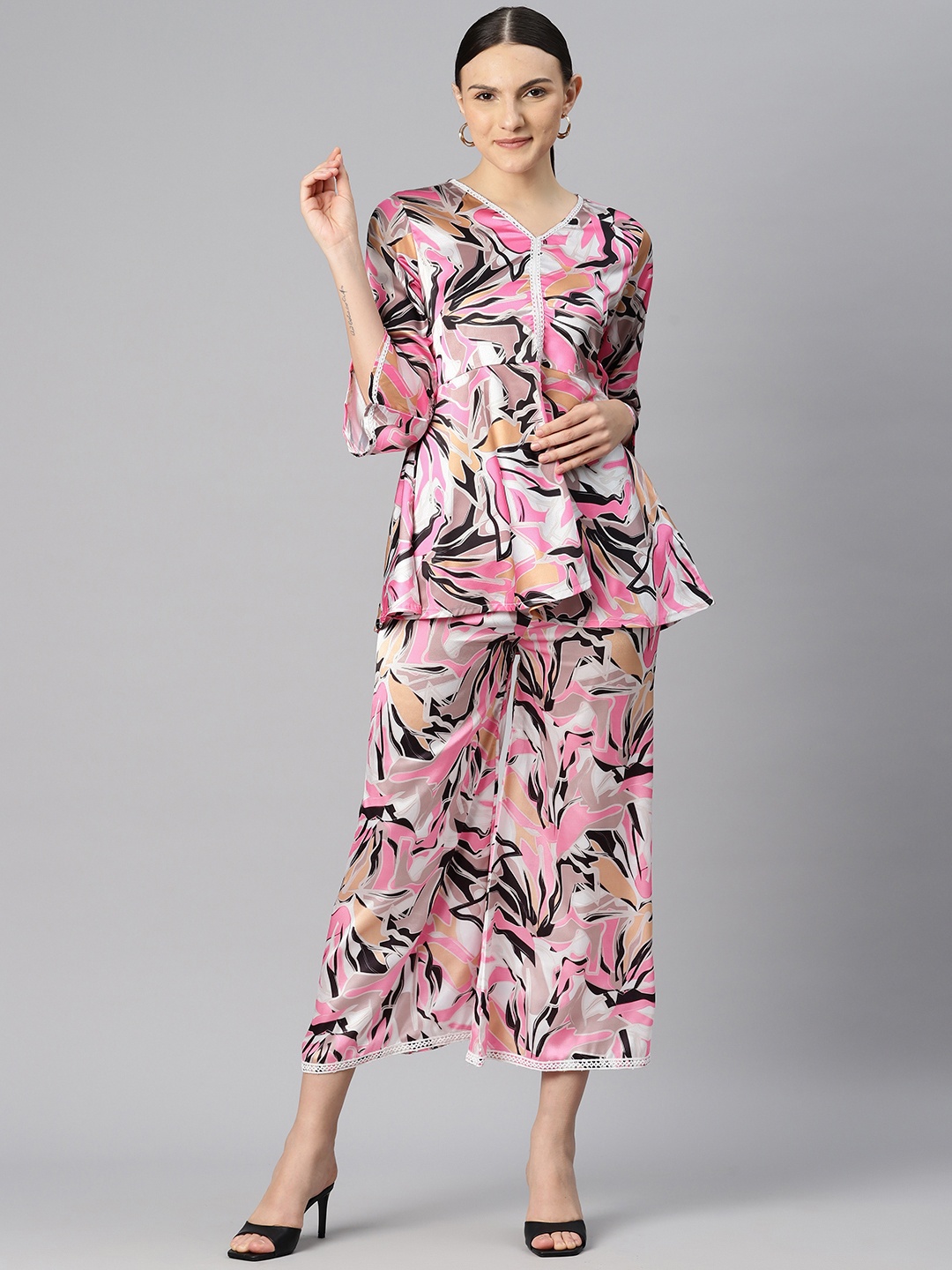 

Readiprint Women Printed Top with Palazzos, Pink