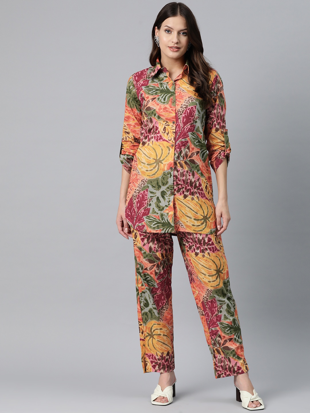 

Readiprint Fashions Printed Pure Cotton Longline Shirt & Palazzos, Multi