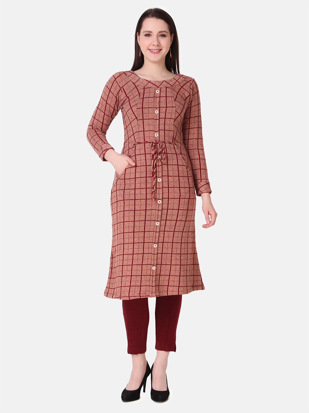

Elthia Checked Woolen Straight Kurta, Brown