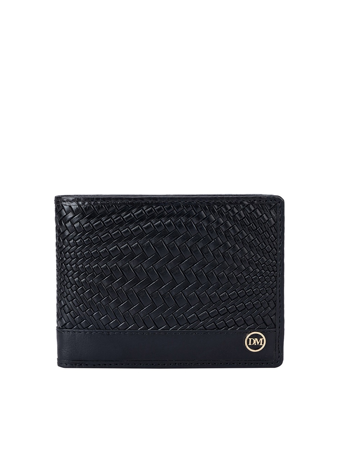 

Da Milano Men Textured Leather Two Fold Wallet, Black