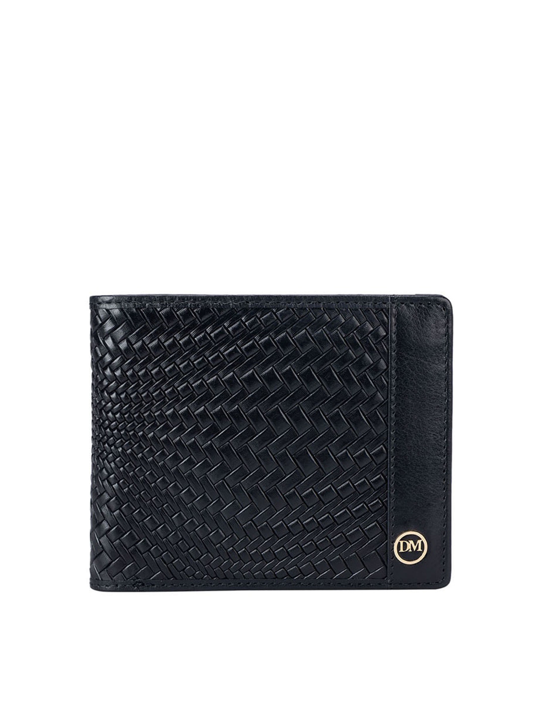 

Da Milano Men Abstract Textured Leather Two Fold Wallet, Black