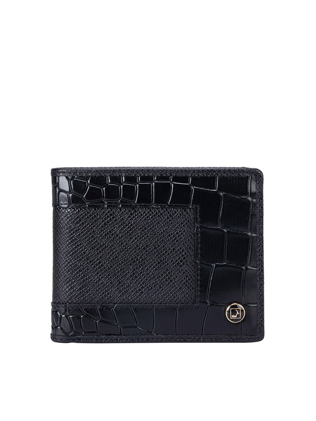 

Da Milano Men Textured Leather Two Fold Wallet, Black