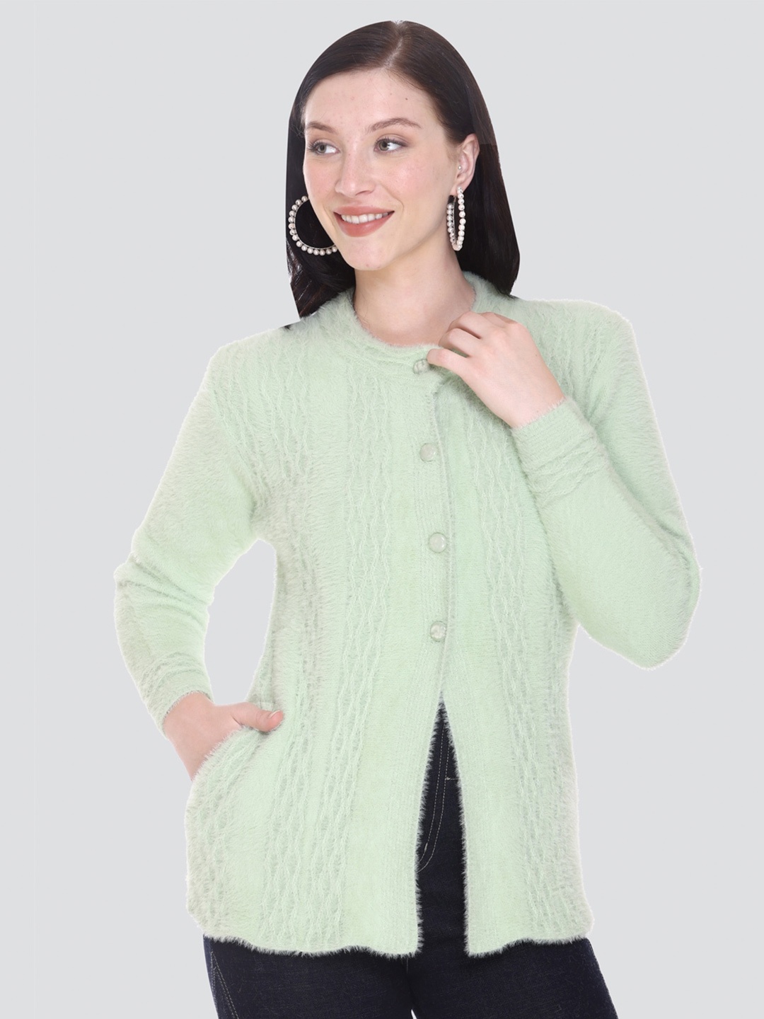 

FCKPLUS Cable Knit Woollen Cardigan, Sea green