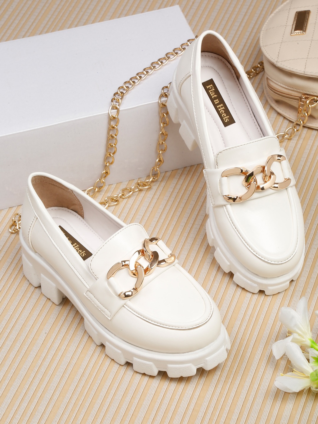

Flat n Heels Women Embellished Comfort Insole Horsebit Loafers, White