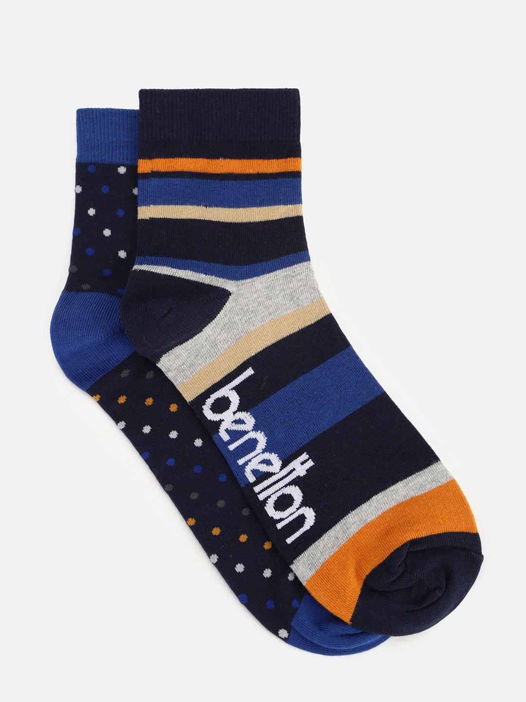 United Colors of Benetton Men Pack of 2 Patterned Calf-Length Socks, Blue