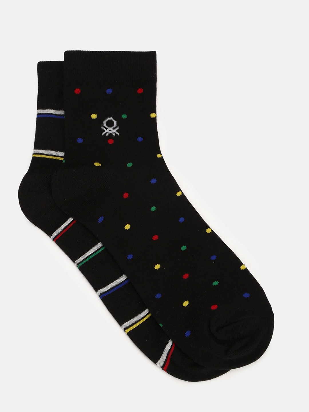 

United Colors of Benetton Men Pack of 2 Striped Calf-Length Socks, Black