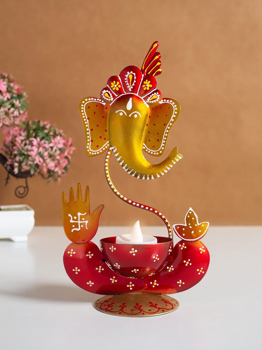 

Golden Peacock Red Ganesha Idol Showpiece