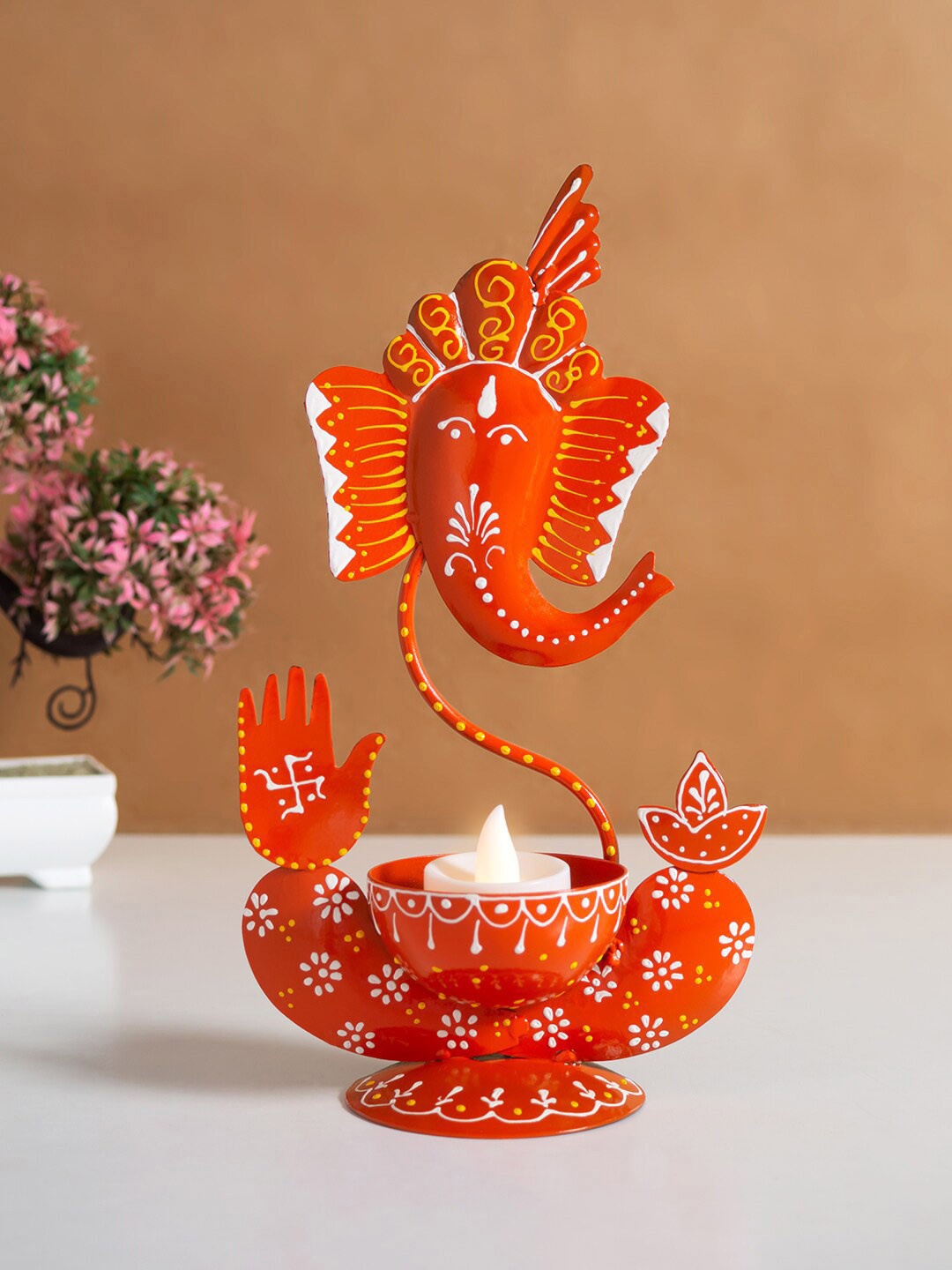 

Golden Peacock Magenta Pink & White Ganesha Showpiece, Orange