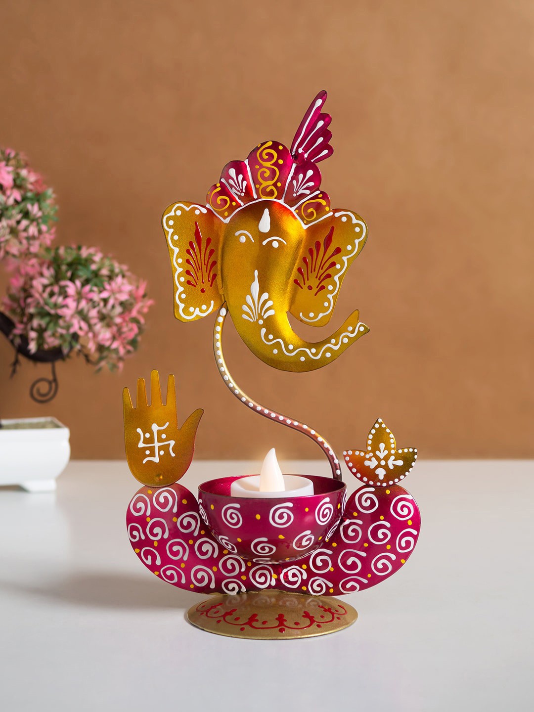 

Golden Peacock Magenta Pink & White Ganesha Showpiece