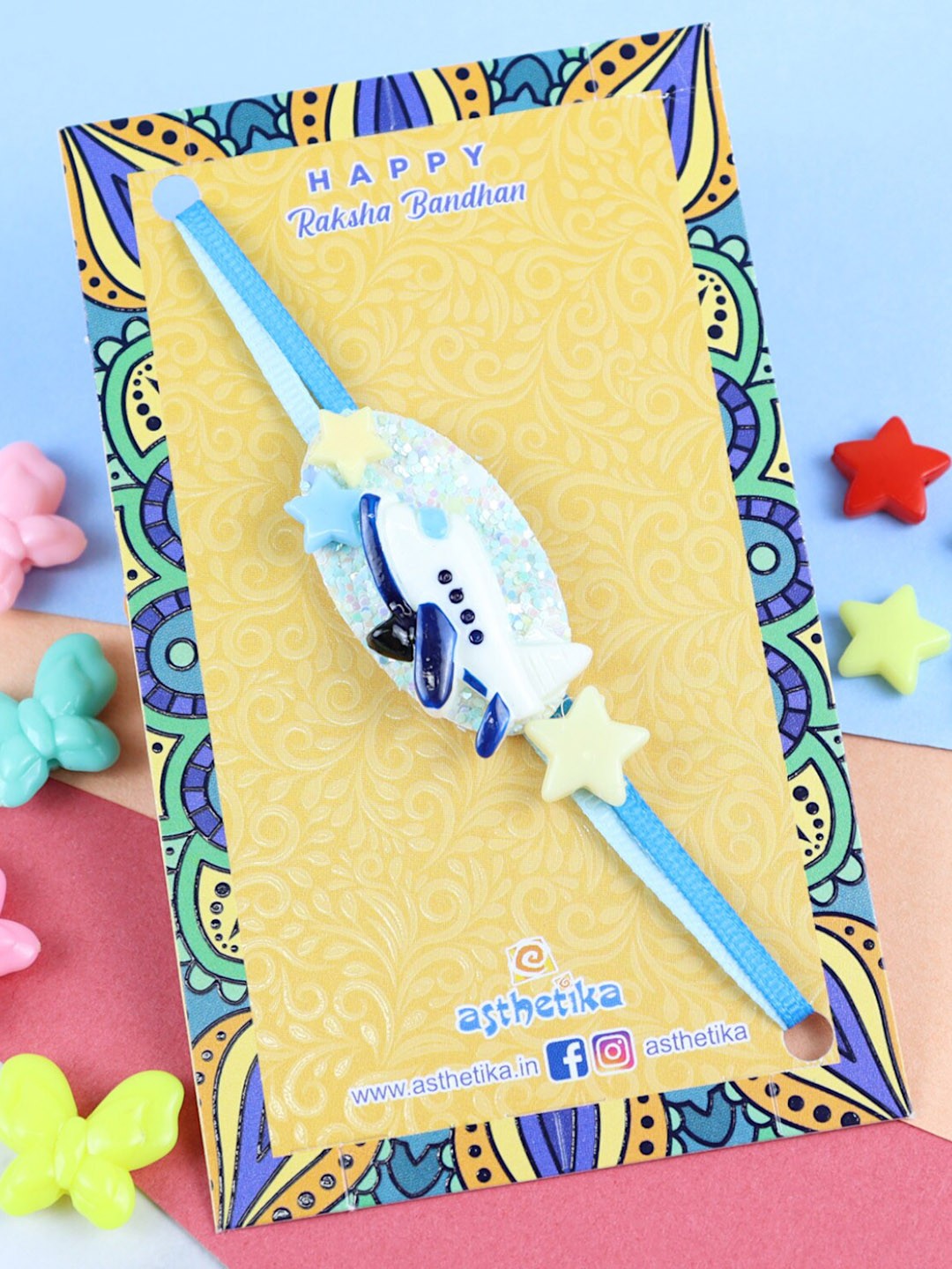 

Asthetika Boys Star Airplane Rakhi, White